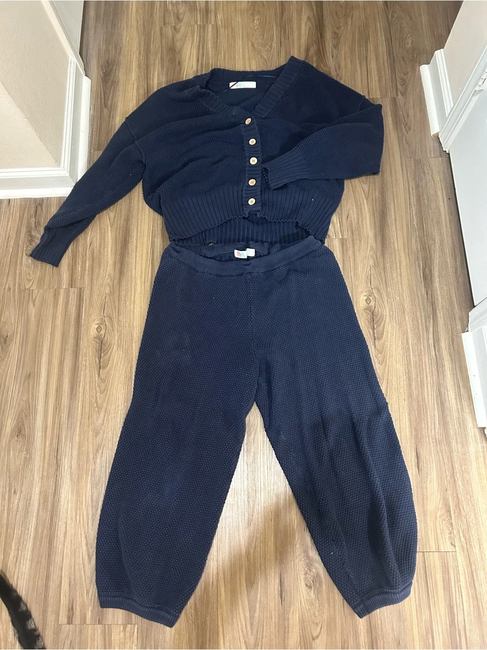 Free people Navy Knit Button-Front Cardigan & Jogger Set